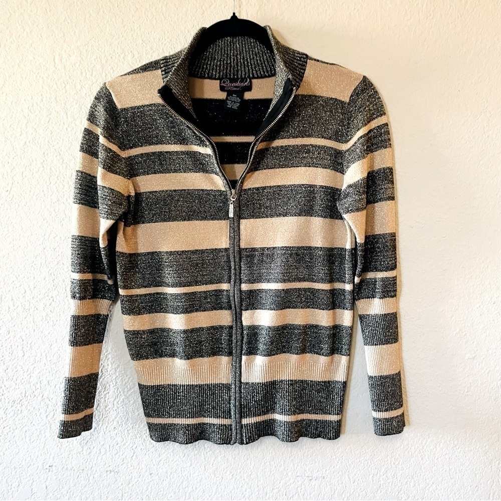 Questions Petites full zip cardigan sweater size PM black gold glitter holidays